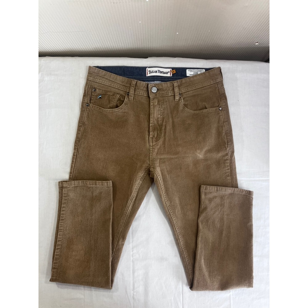 Tailor Vintage Canaan Slim Fit Corduroy Pants Tan‎ Brown 32x30 Comfort Stretch